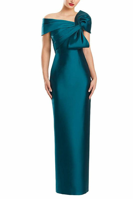 One Shoulder Long Mother of the Bride Gown with Bow in Sheath Column Style
