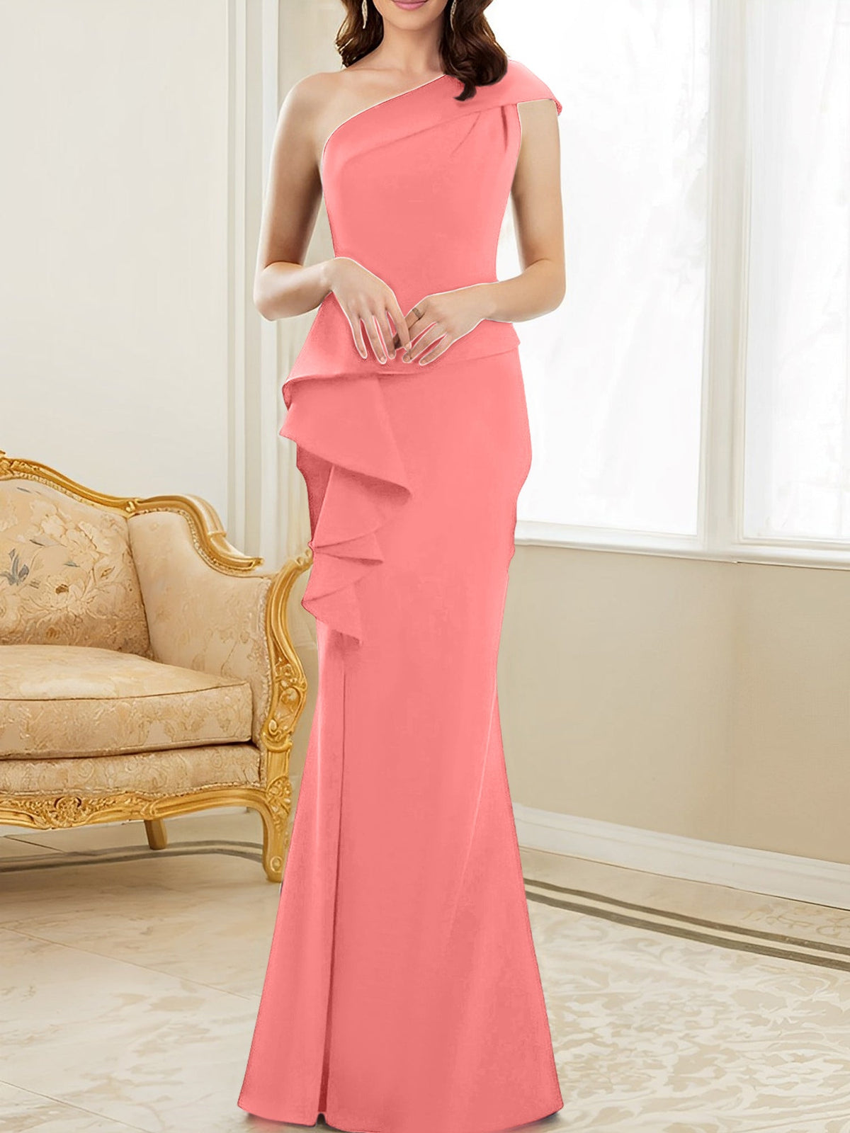 One Shoulder Long Trumpet Mermaid Gown for the Mother of the Bride