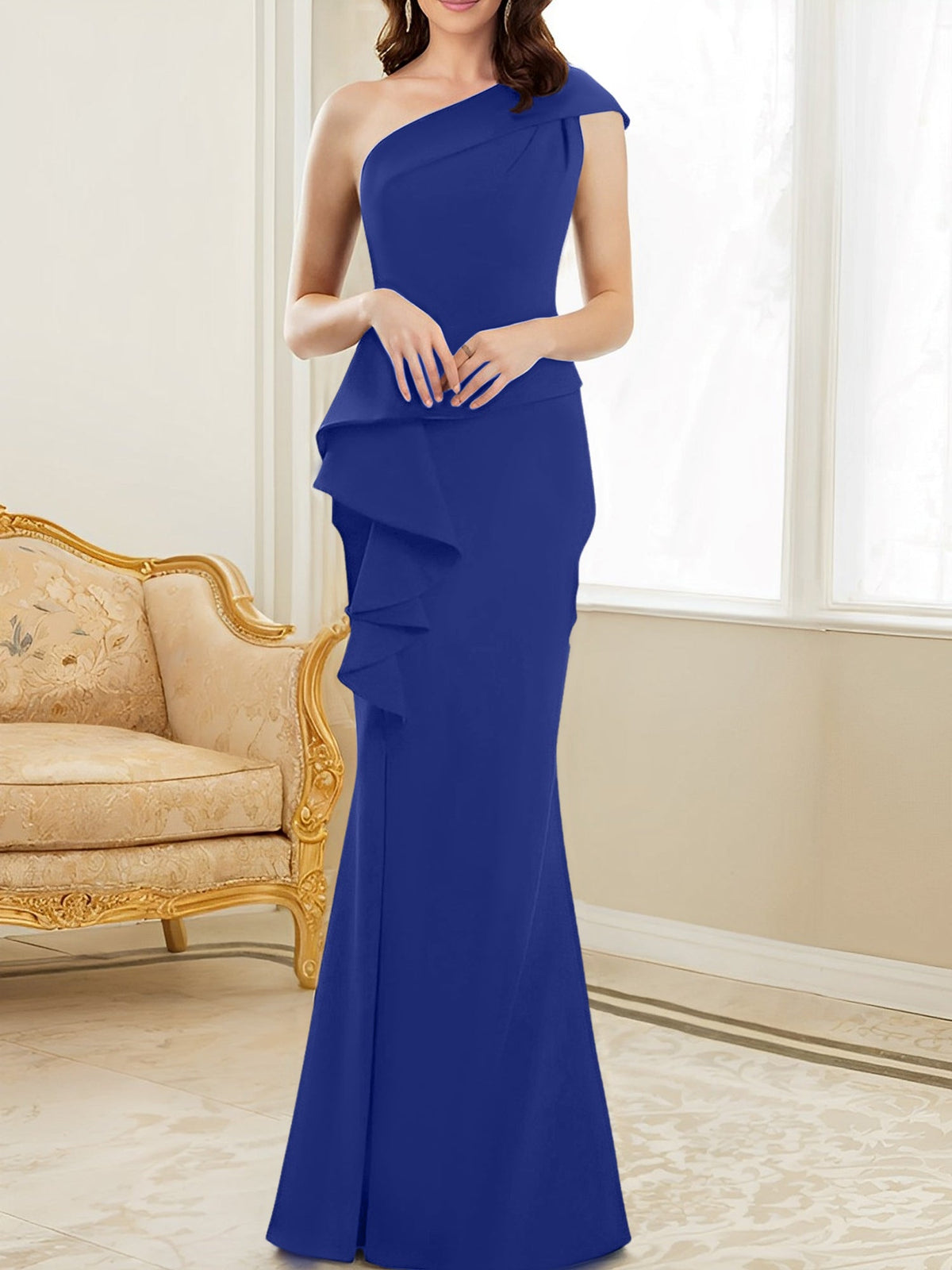 One Shoulder Long Trumpet Mermaid Gown for the Mother of the Bride