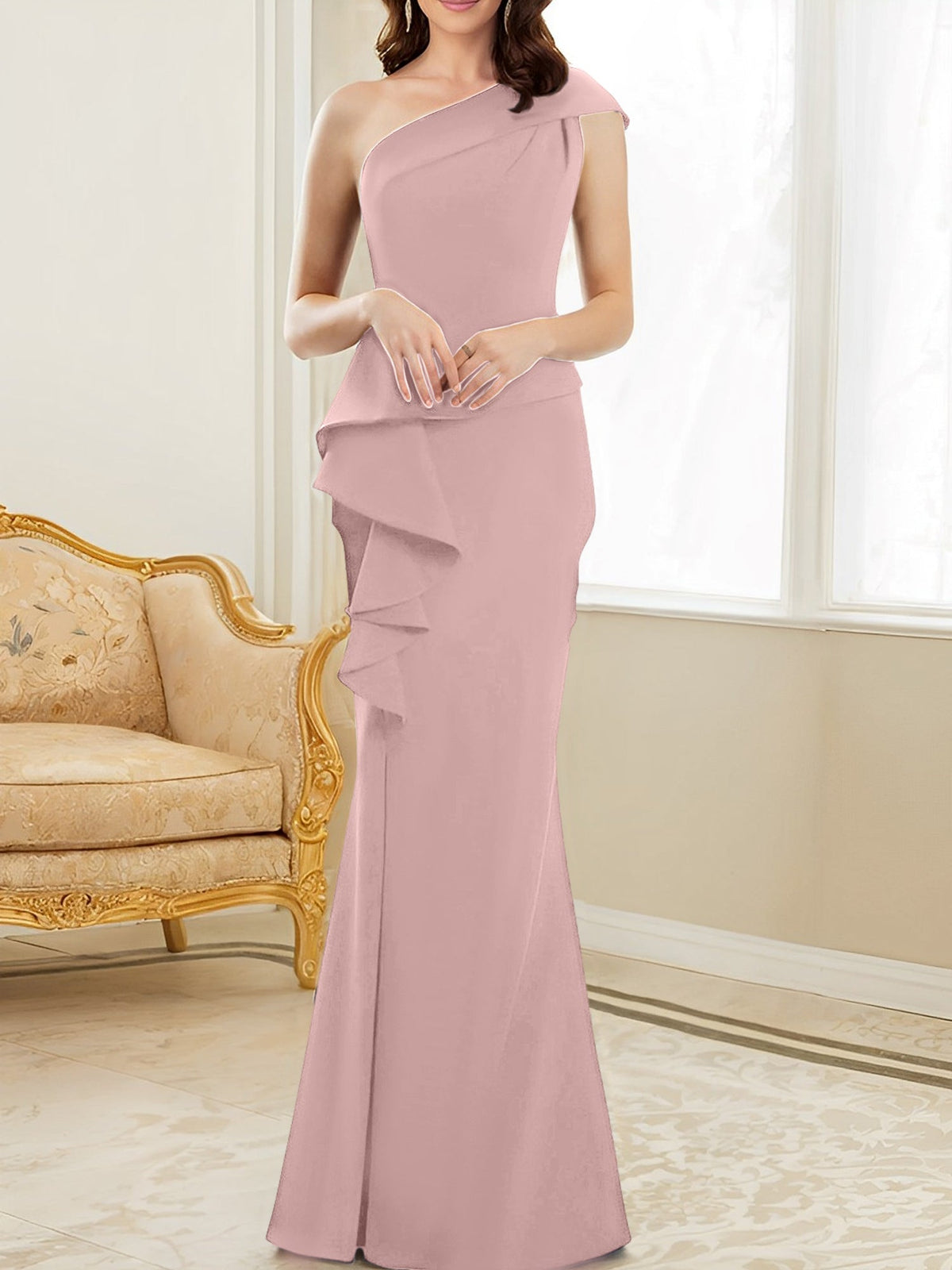 One Shoulder Long Trumpet Mermaid Gown for the Mother of the Bride