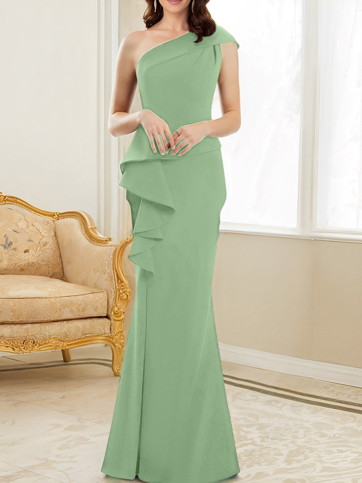 One Shoulder Long Trumpet Mermaid Gown for the Mother of the Bride