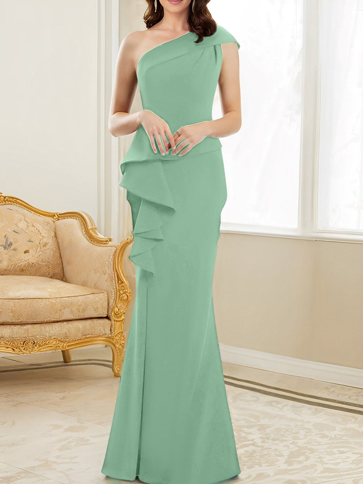 One Shoulder Long Trumpet Mermaid Gown for the Mother of the Bride