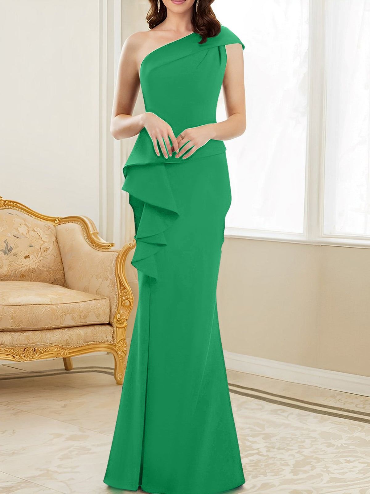 One Shoulder Long Trumpet Mermaid Gown for the Mother of the Bride