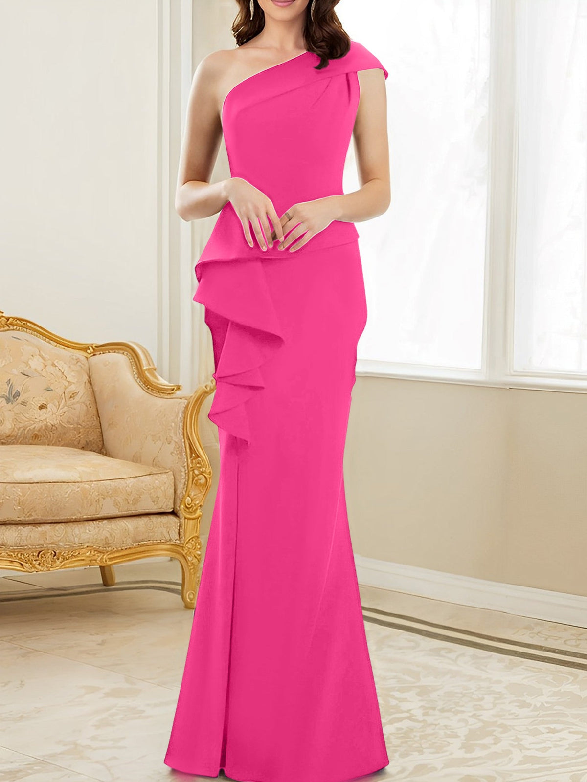 One Shoulder Long Trumpet Mermaid Gown for the Mother of the Bride