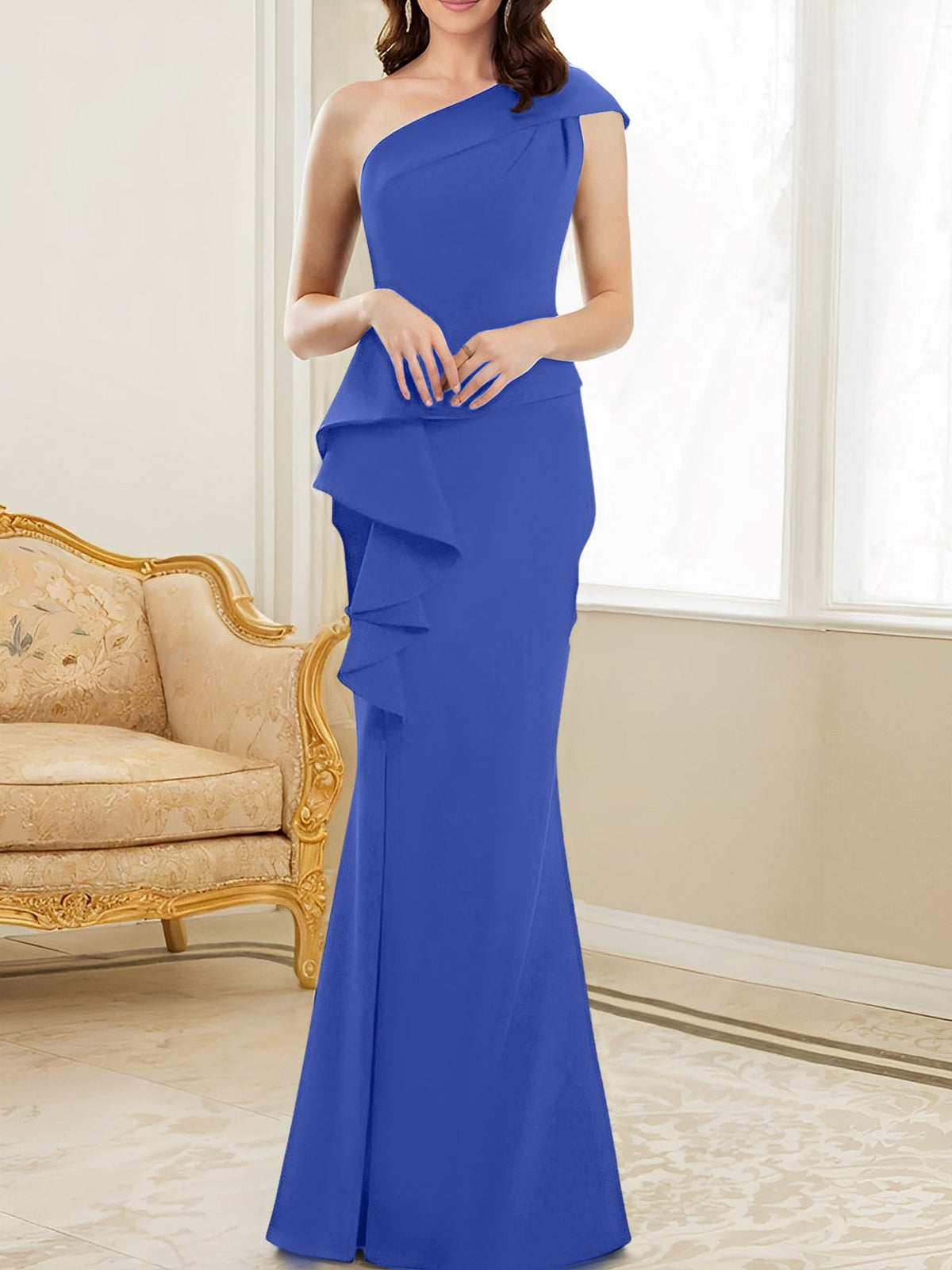 One Shoulder Long Trumpet Mermaid Gown for the Mother of the Bride