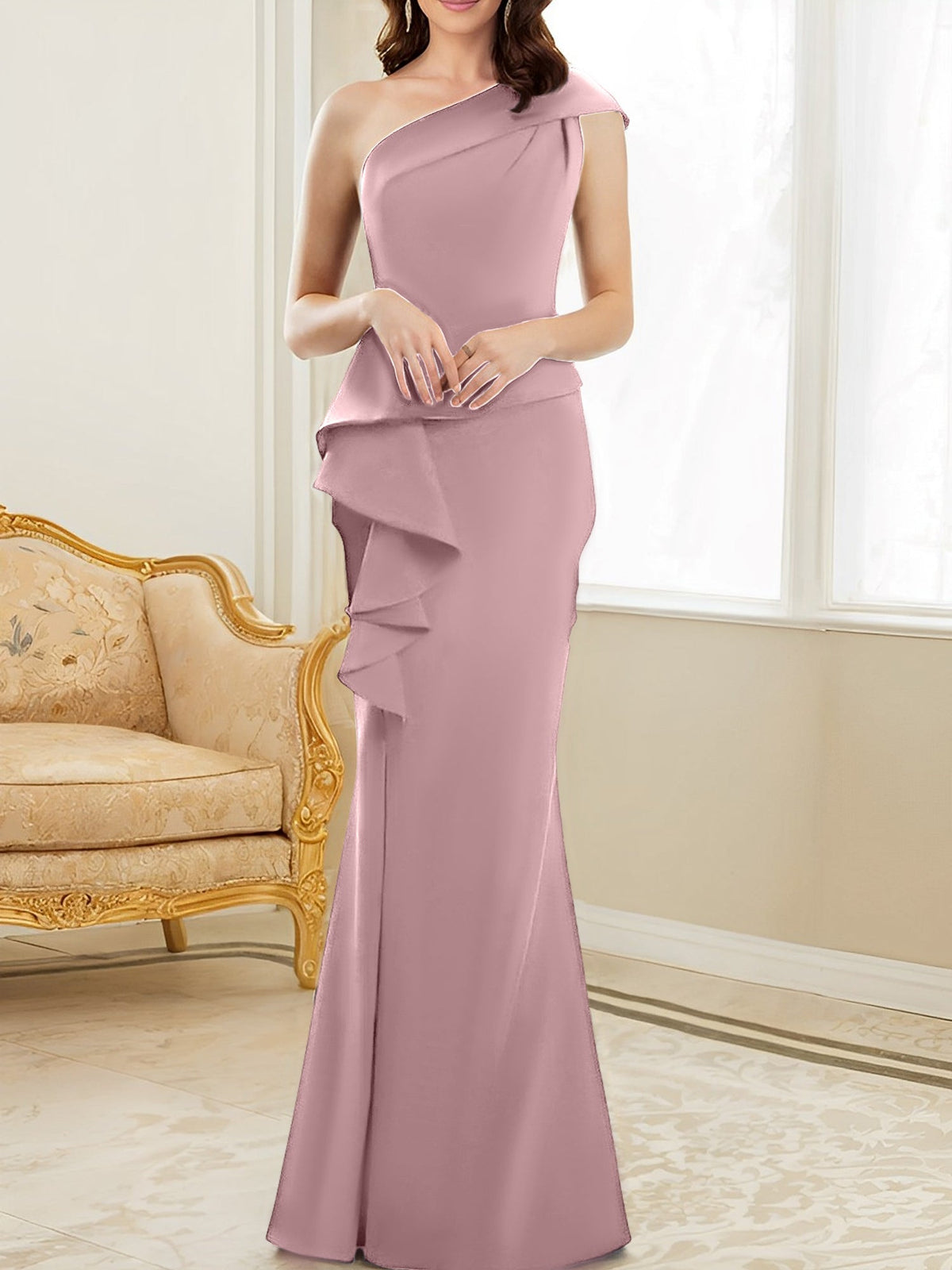 One Shoulder Long Trumpet Mermaid Gown for the Mother of the Bride