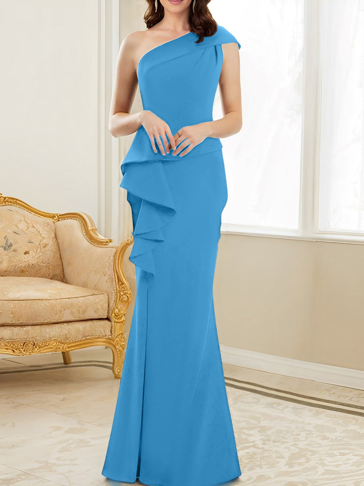 One Shoulder Long Trumpet Mermaid Gown for the Mother of the Bride