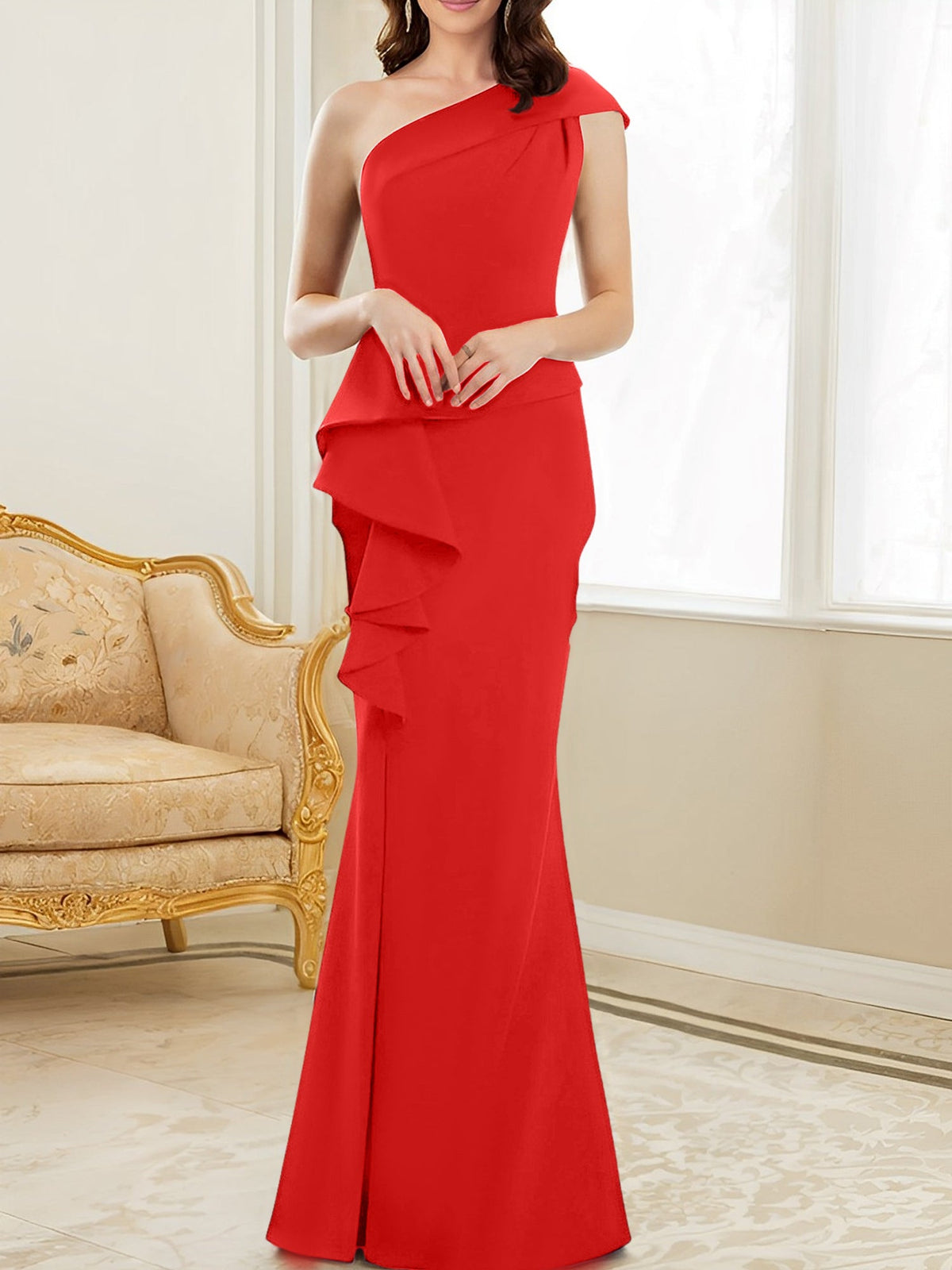 One Shoulder Long Trumpet Mermaid Gown for the Mother of the Bride