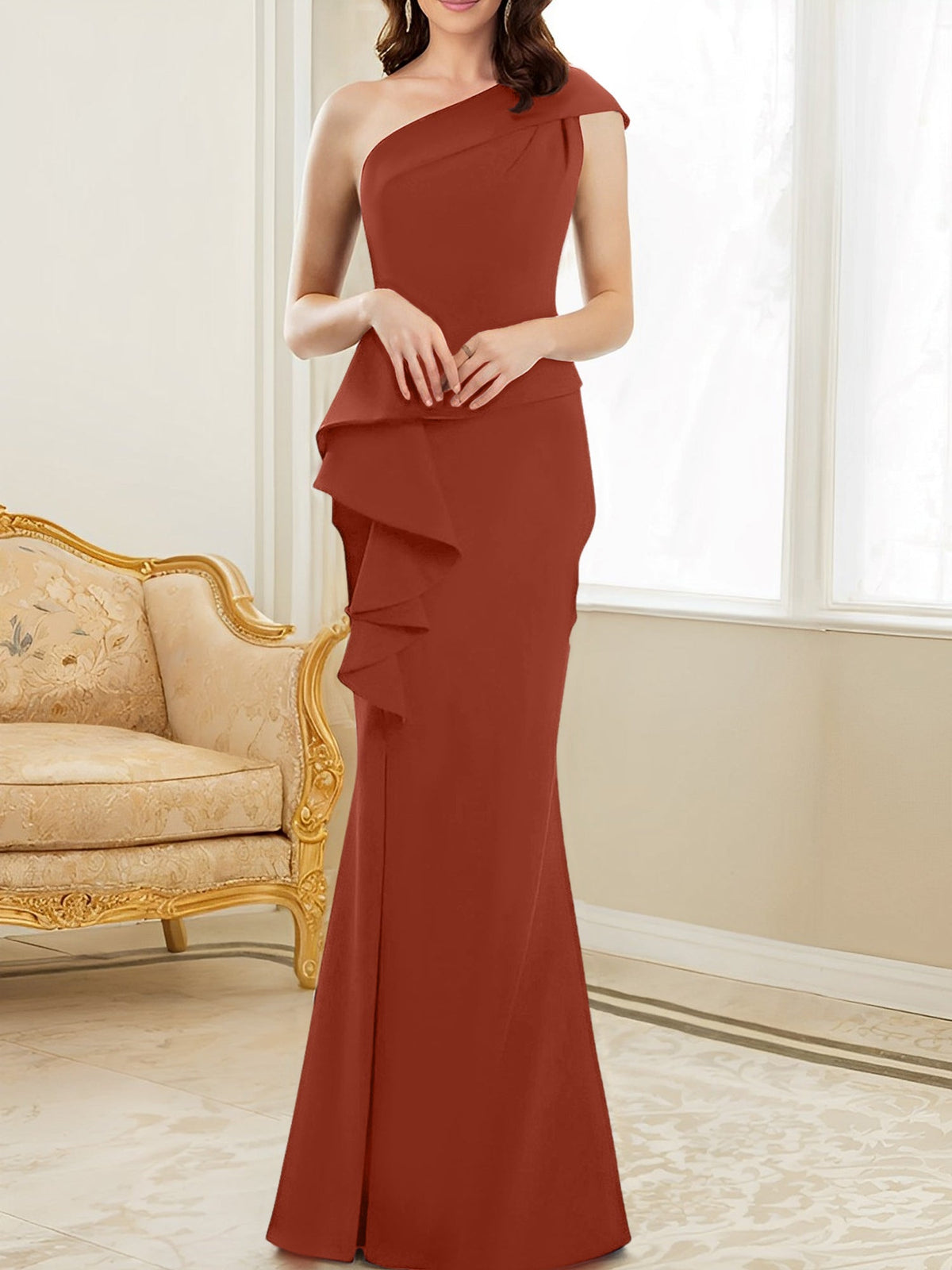 One Shoulder Long Trumpet Mermaid Gown for the Mother of the Bride