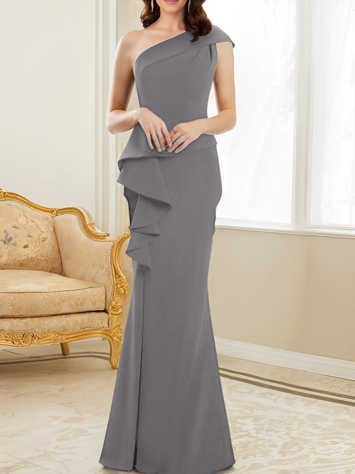 One Shoulder Long Trumpet Mermaid Gown for the Mother of the Bride