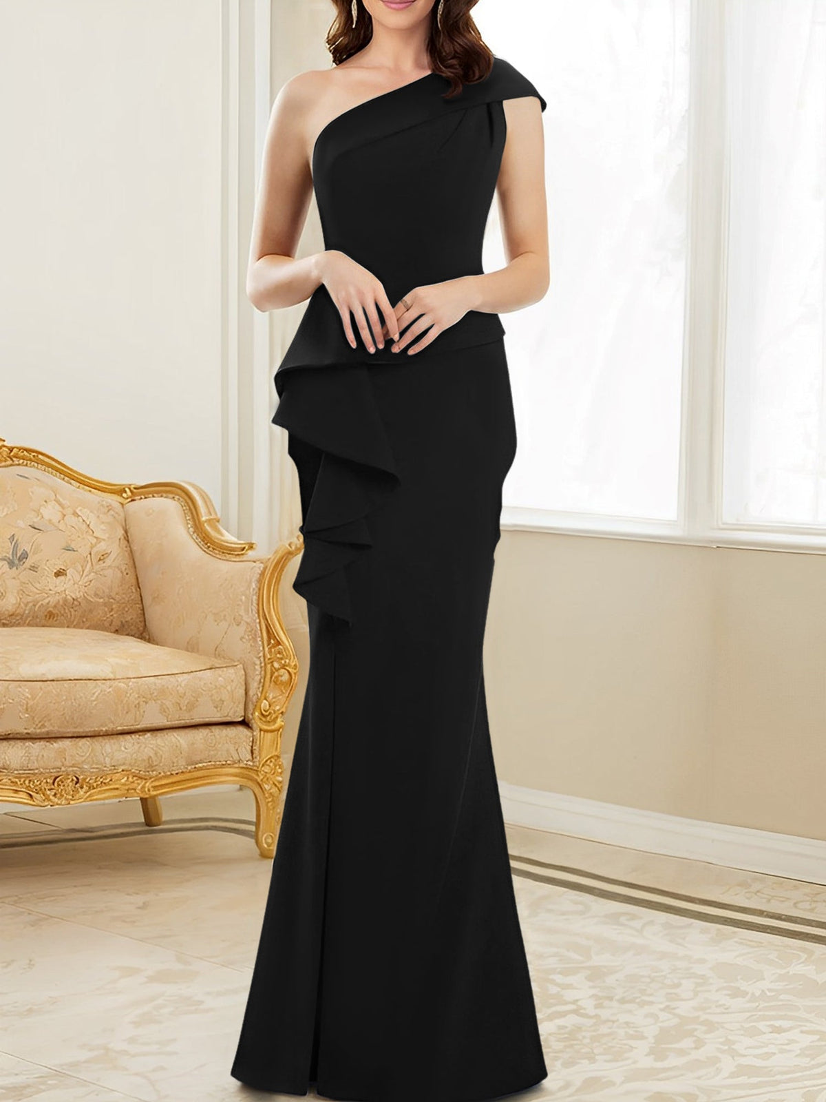 One Shoulder Long Trumpet Mermaid Gown for the Mother of the Bride