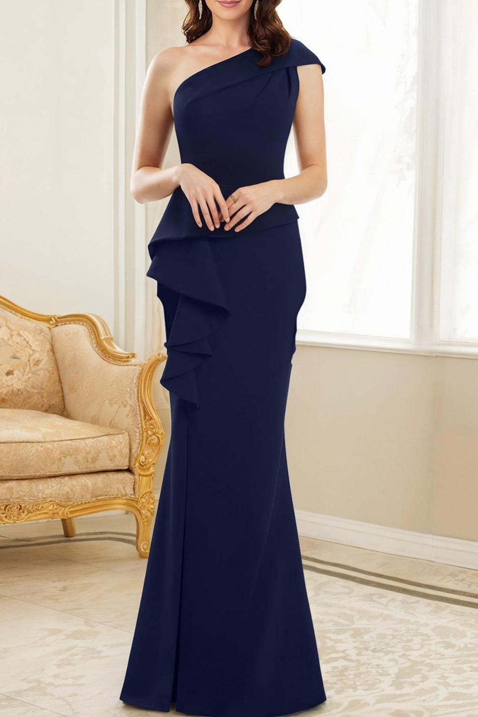 One Shoulder Long Trumpet Mermaid Gown for the Mother of the Bride