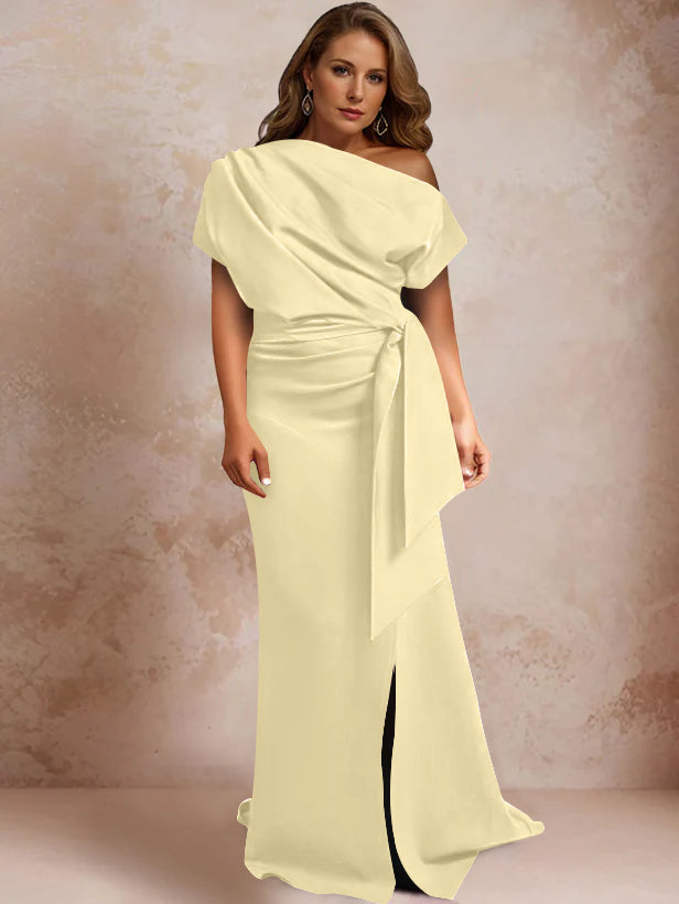 One Shoulder Mermaid Trumpet Gown with Ruffles and Side Split for Plus Size Mothers of the Bride