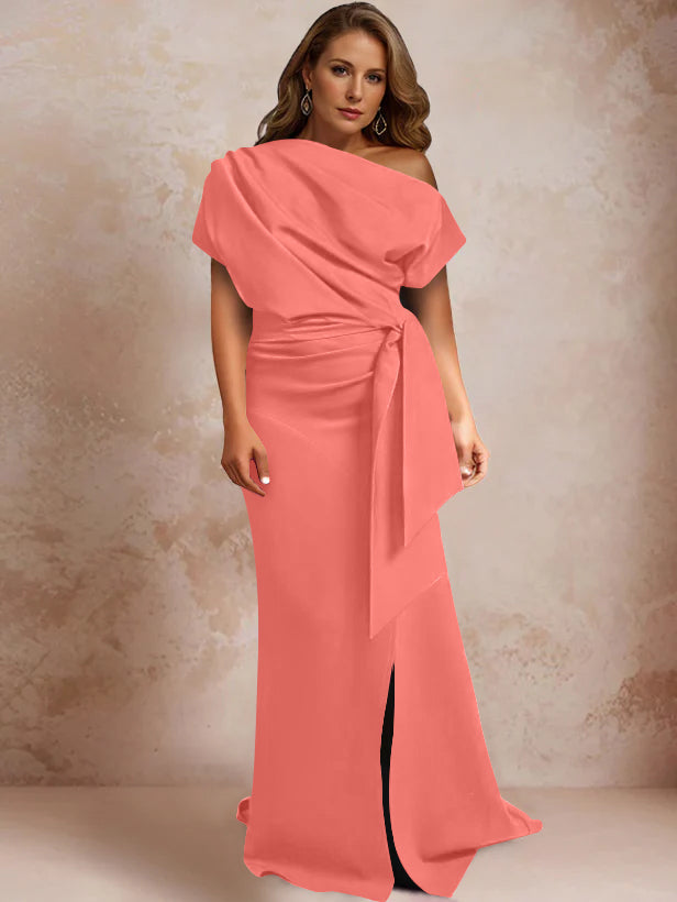 One Shoulder Mermaid Trumpet Gown with Ruffles and Side Split for Plus Size Mothers of the Bride