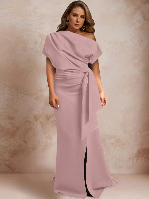 One Shoulder Mermaid Trumpet Gown with Ruffles and Side Split for Plus Size Mothers of the Bride