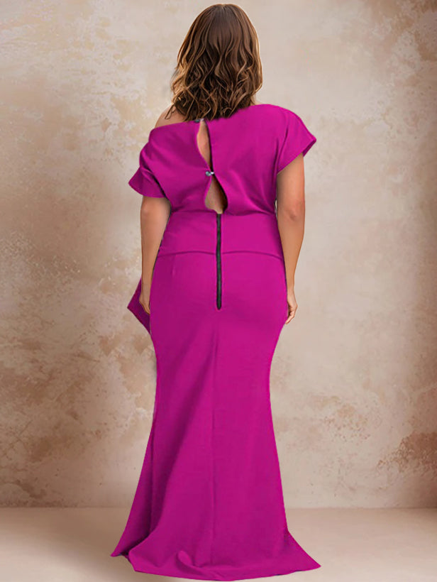 One Shoulder Mermaid Trumpet Gown with Ruffles and Side Split for Plus Size Mothers of the Bride