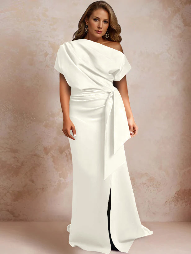 One Shoulder Mermaid Trumpet Gown with Ruffles and Side Split for Plus Size Mothers of the Bride