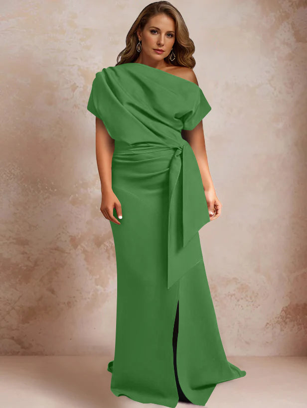 One Shoulder Mermaid Trumpet Gown with Ruffles and Side Split for Plus Size Mothers of the Bride