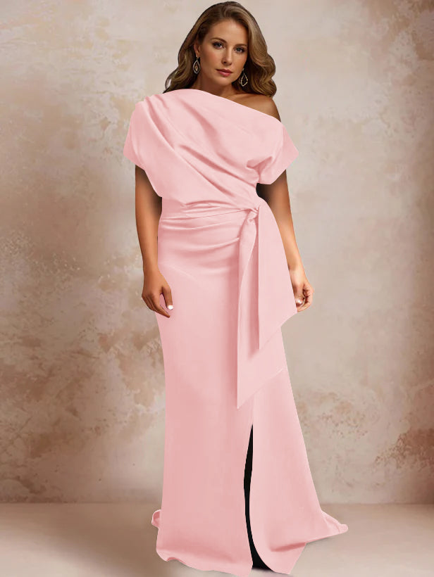 One Shoulder Mermaid Trumpet Gown with Ruffles and Side Split for Plus Size Mothers of the Bride