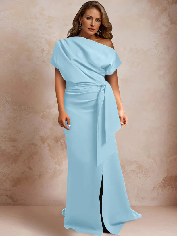 One Shoulder Mermaid Trumpet Gown with Ruffles and Side Split for Plus Size Mothers of the Bride