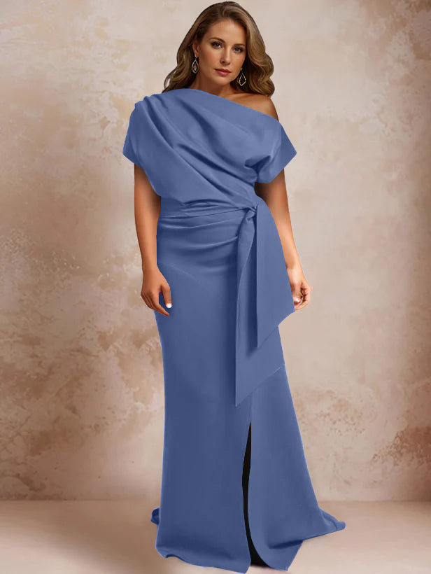 One Shoulder Mermaid Trumpet Gown with Ruffles and Side Split for Plus Size Mothers of the Bride