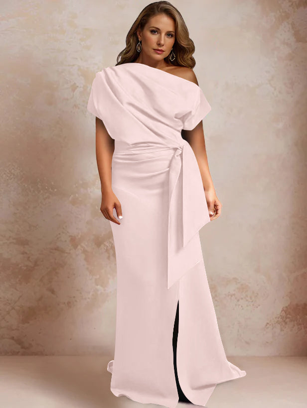 One Shoulder Mermaid Trumpet Gown with Ruffles and Side Split for Plus Size Mothers of the Bride