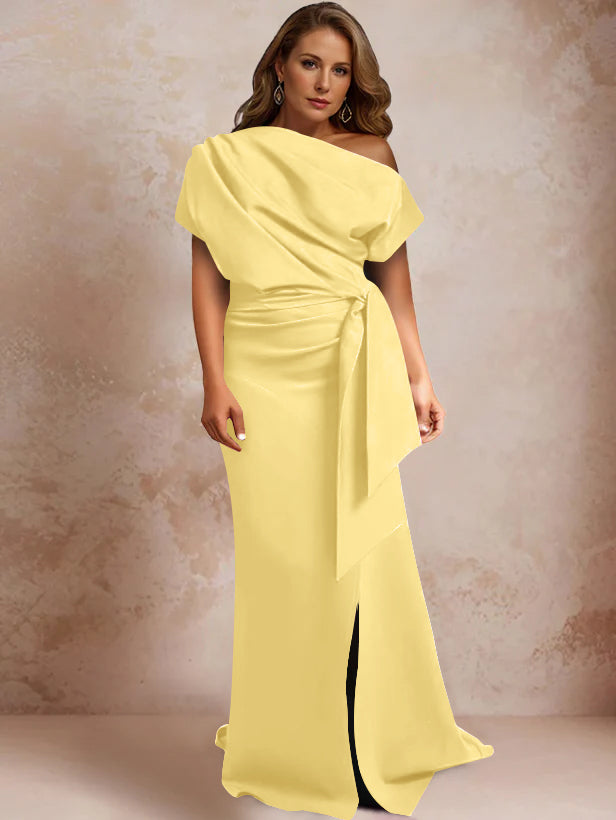 One Shoulder Mermaid Trumpet Gown with Ruffles and Side Split for Plus Size Mothers of the Bride