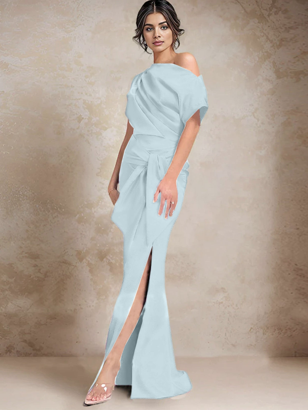One Shoulder Mermaid Trumpet Mother of the Bride Dress Featuring a Side Split