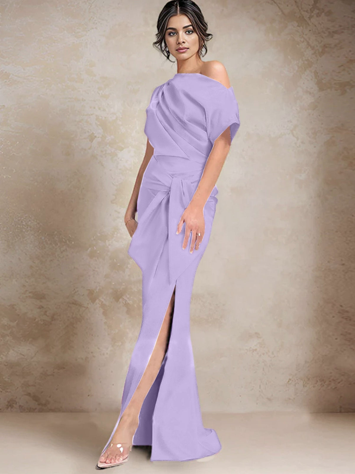 One Shoulder Mermaid Trumpet Mother of the Bride Dress Featuring a Side Split