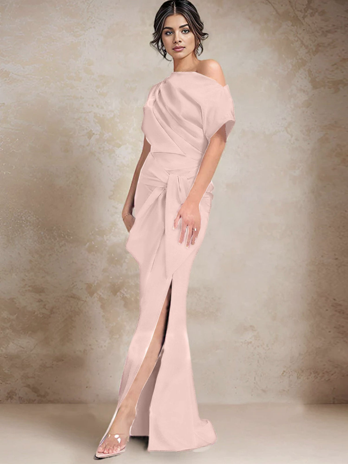 One Shoulder Mermaid Trumpet Mother of the Bride Dress Featuring a Side Split