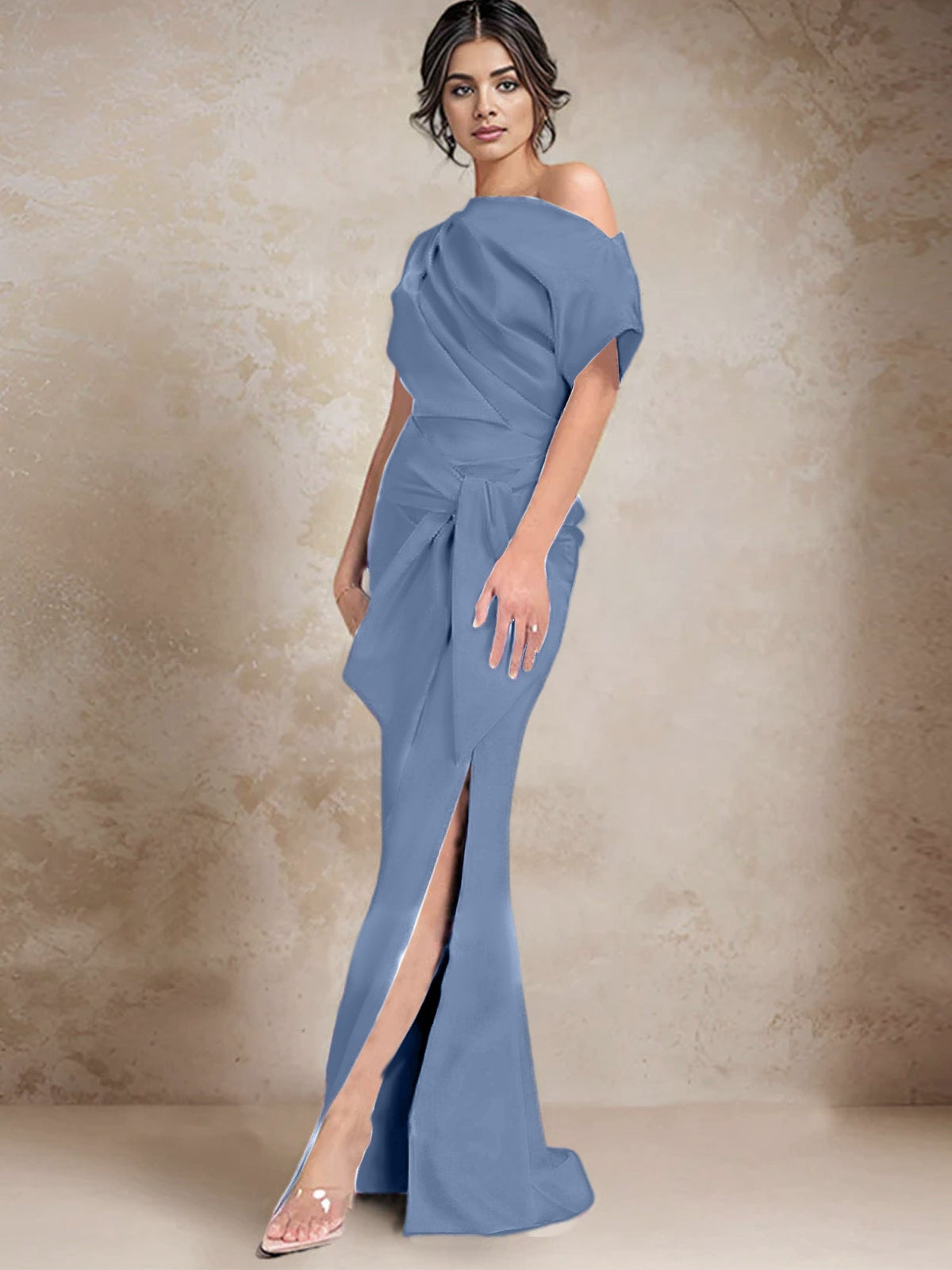 One Shoulder Mermaid Trumpet Mother of the Bride Dress Featuring a Side Split