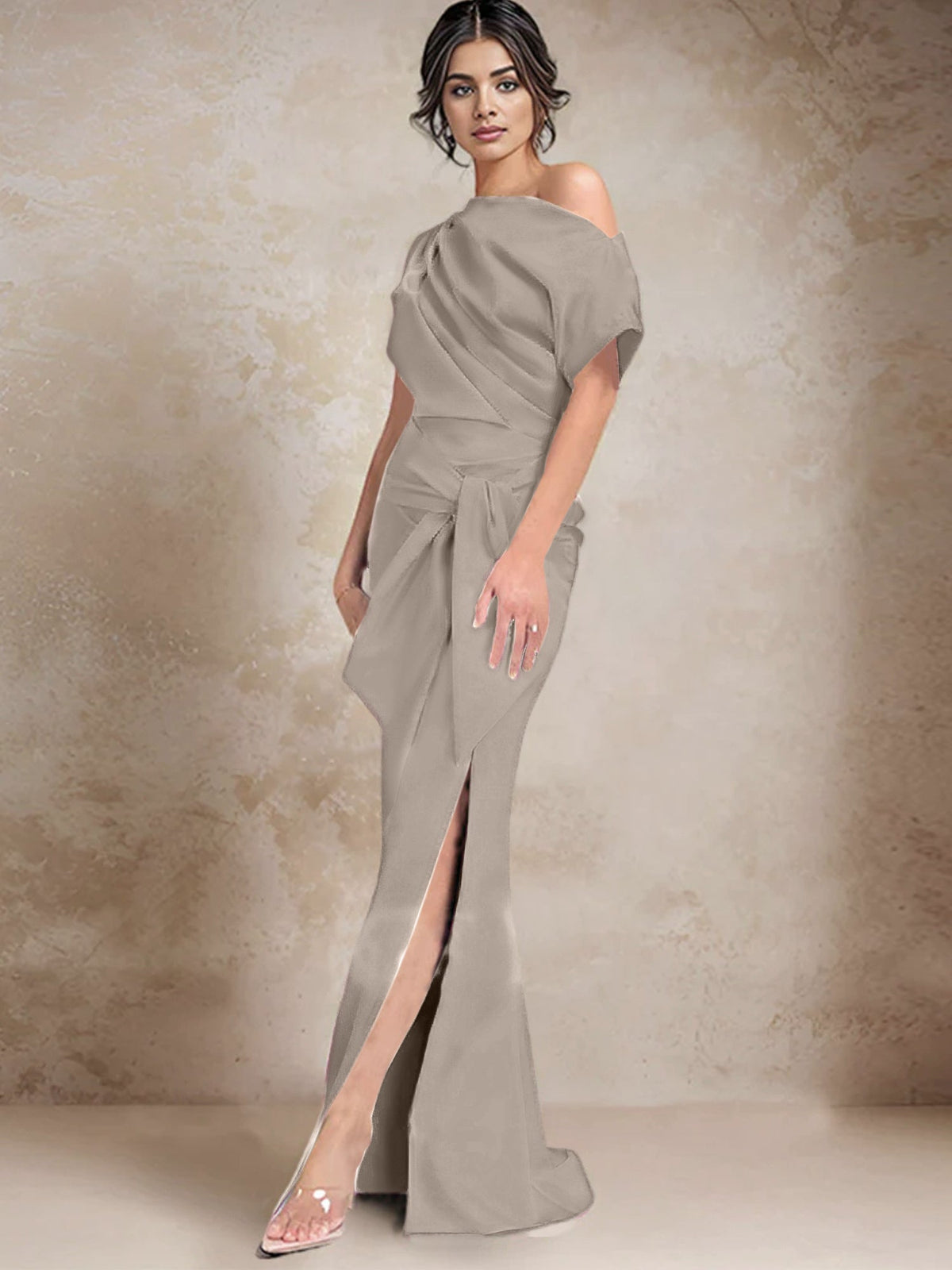 One Shoulder Mermaid Trumpet Mother of the Bride Dress Featuring a Side Split