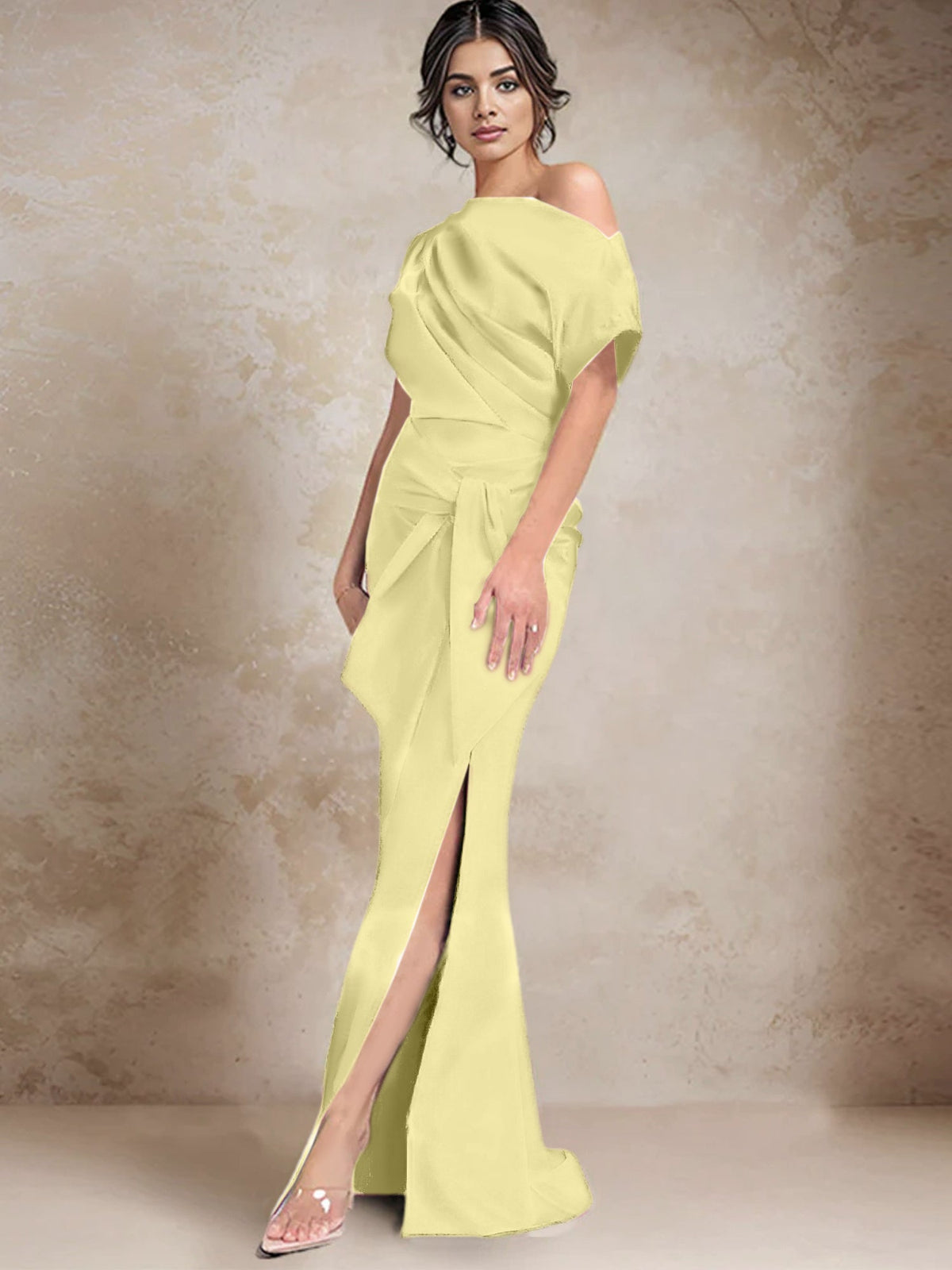 One Shoulder Mermaid Trumpet Mother of the Bride Dress Featuring a Side Split