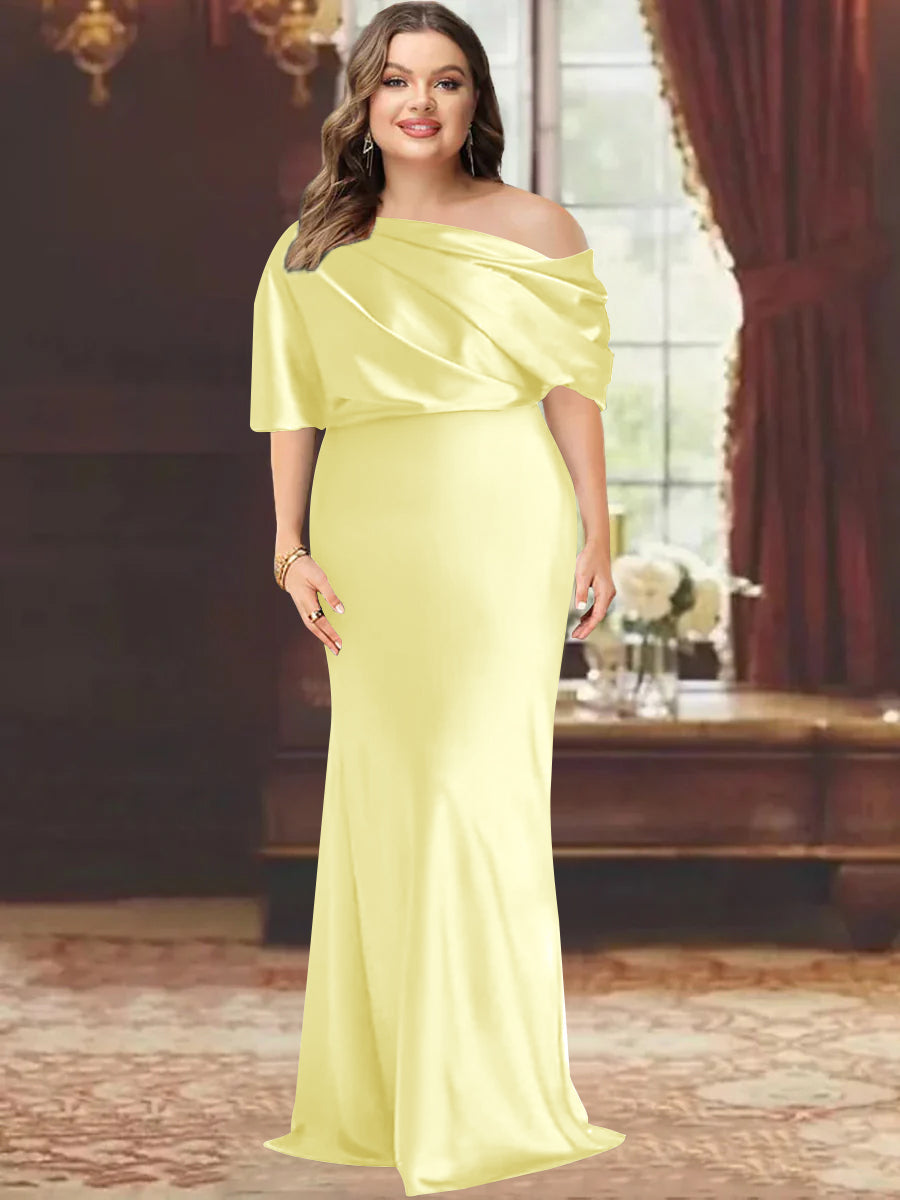 One Shoulder Plus Size Long Sheath Mother of the Bride Dress with Ruffles