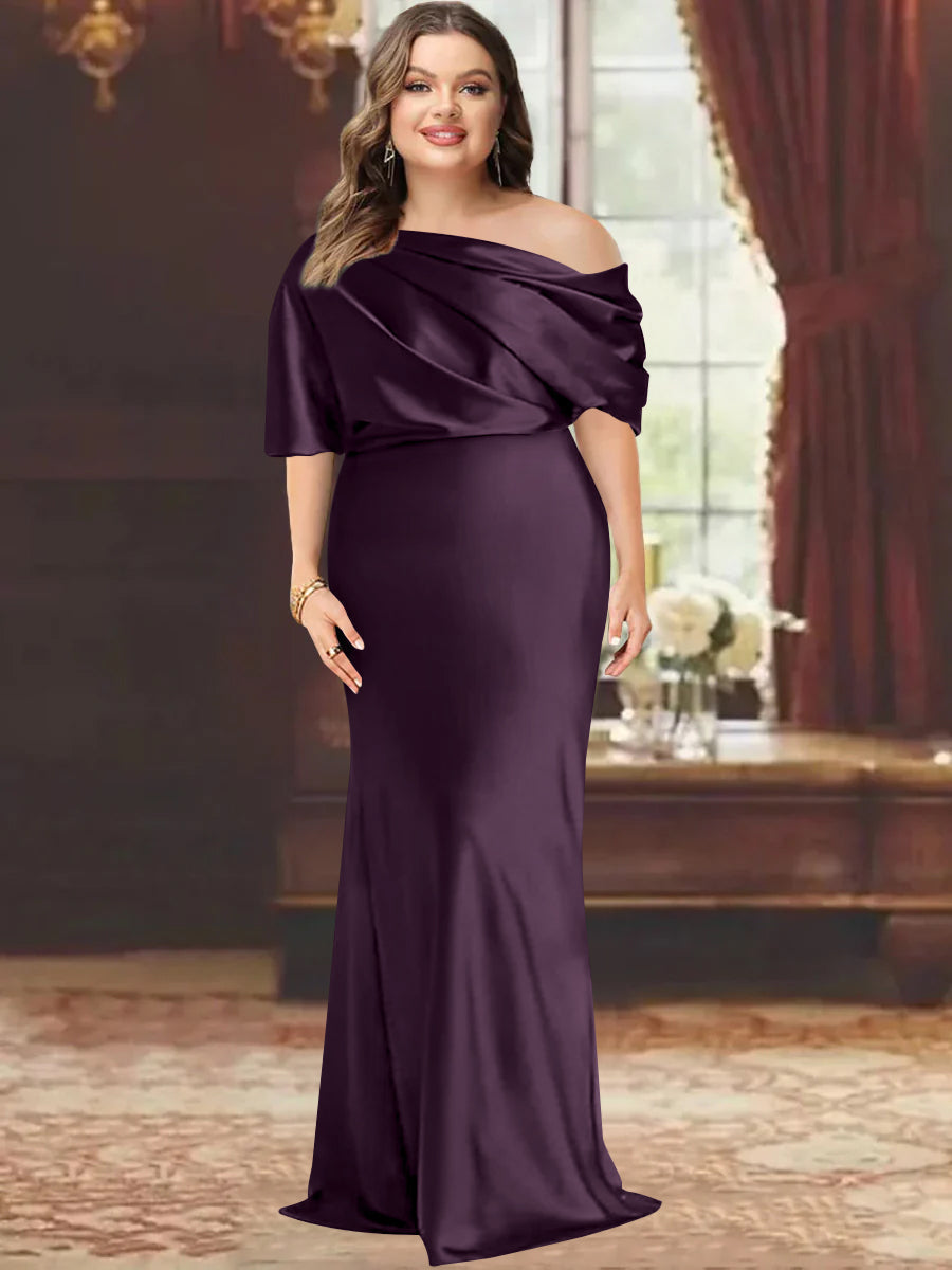 One Shoulder Plus Size Long Sheath Mother of the Bride Dress with Ruffles