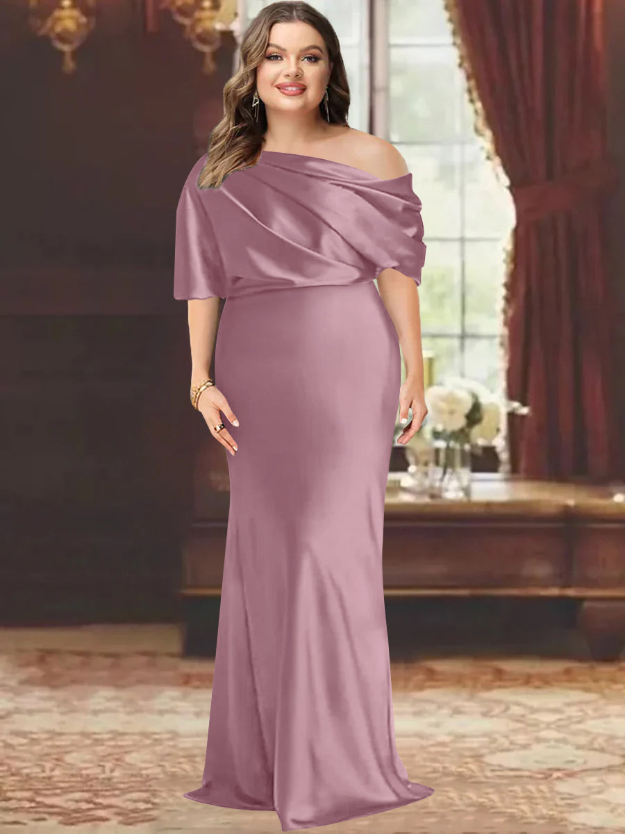 One Shoulder Plus Size Long Sheath Mother of the Bride Dress with Ruffles