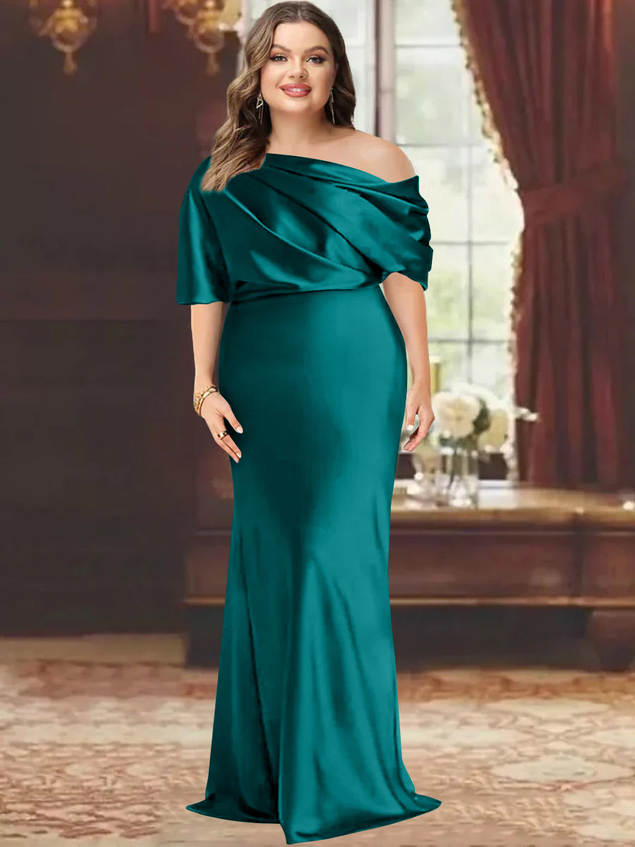 One Shoulder Plus Size Long Sheath Mother of the Bride Dress with Ruffles