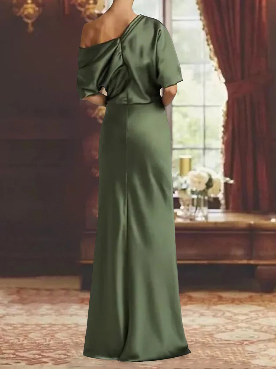 One Shoulder Plus Size Long Sheath Mother of the Bride Dress with Ruffles