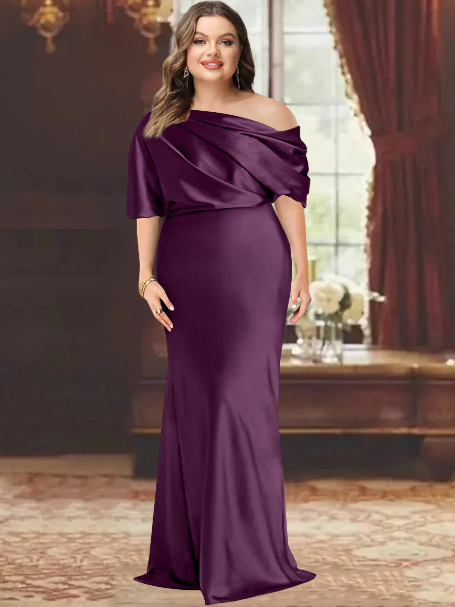 One Shoulder Plus Size Long Sheath Mother of the Bride Dress with Ruffles