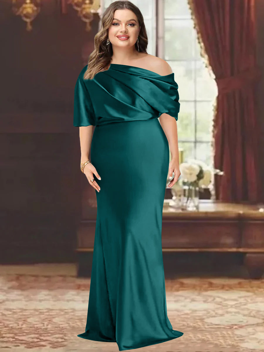One Shoulder Plus Size Long Sheath Mother of the Bride Dress with Ruffles