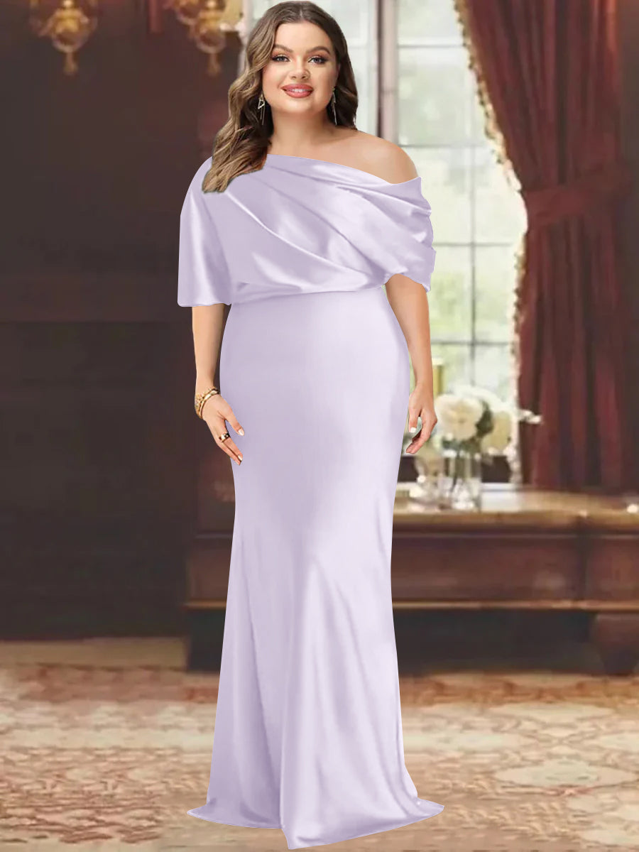 One Shoulder Plus Size Long Sheath Mother of the Bride Dress with Ruffles