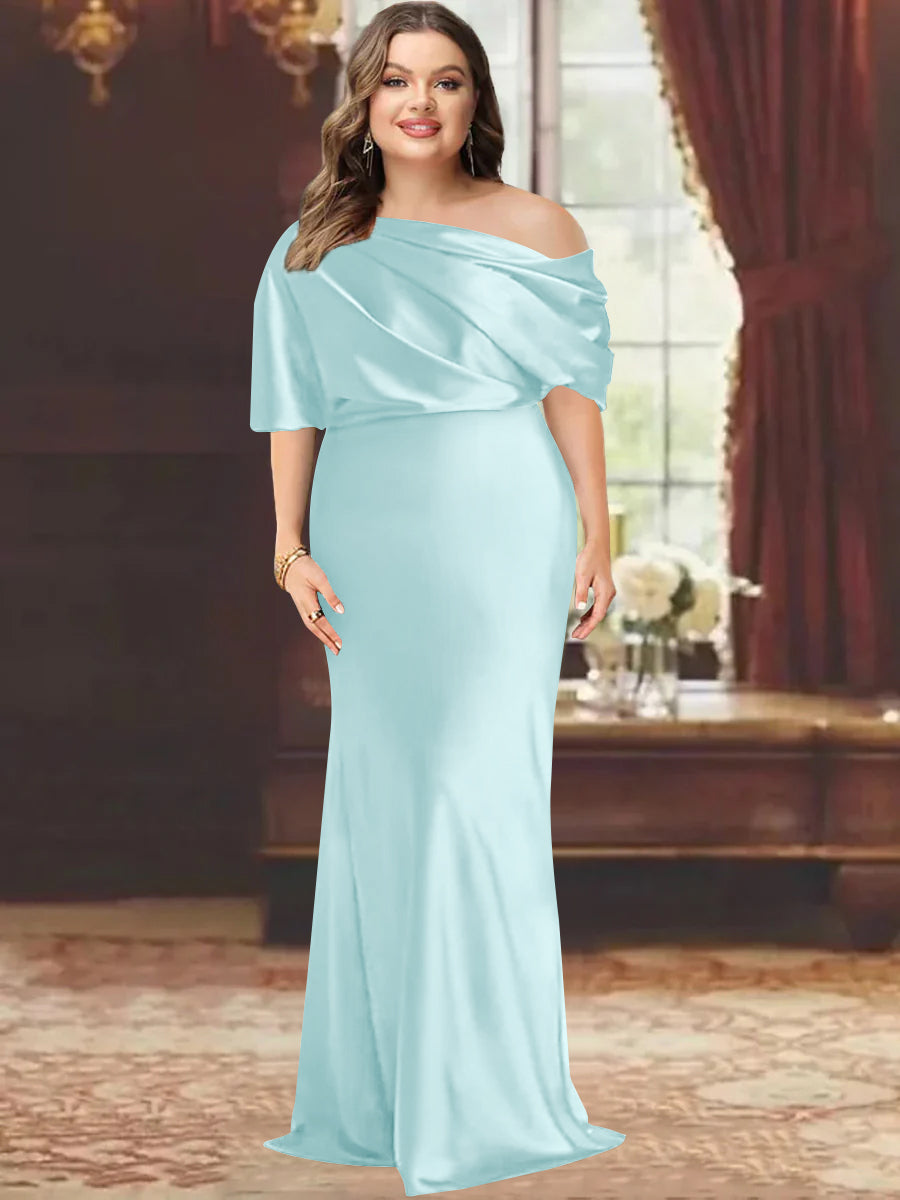 One Shoulder Plus Size Long Sheath Mother of the Bride Dress with Ruffles