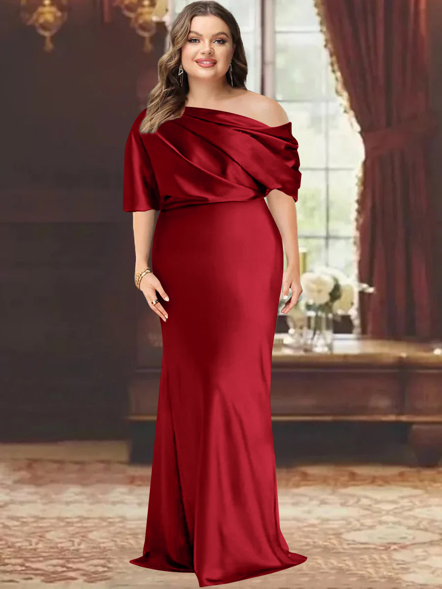 One Shoulder Plus Size Long Sheath Mother of the Bride Dress with Ruffles