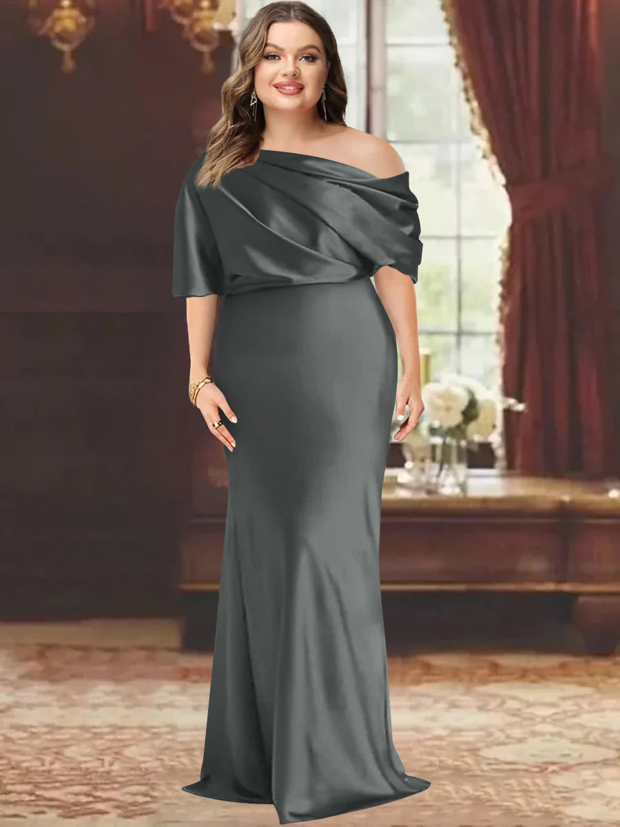 One Shoulder Plus Size Long Sheath Mother of the Bride Dress with Ruffles