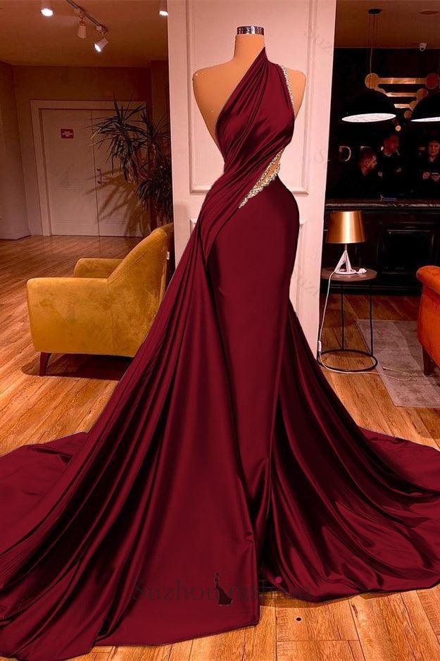 One Shoulder Prom Dress Mermaid Evening Formal Dress with Train