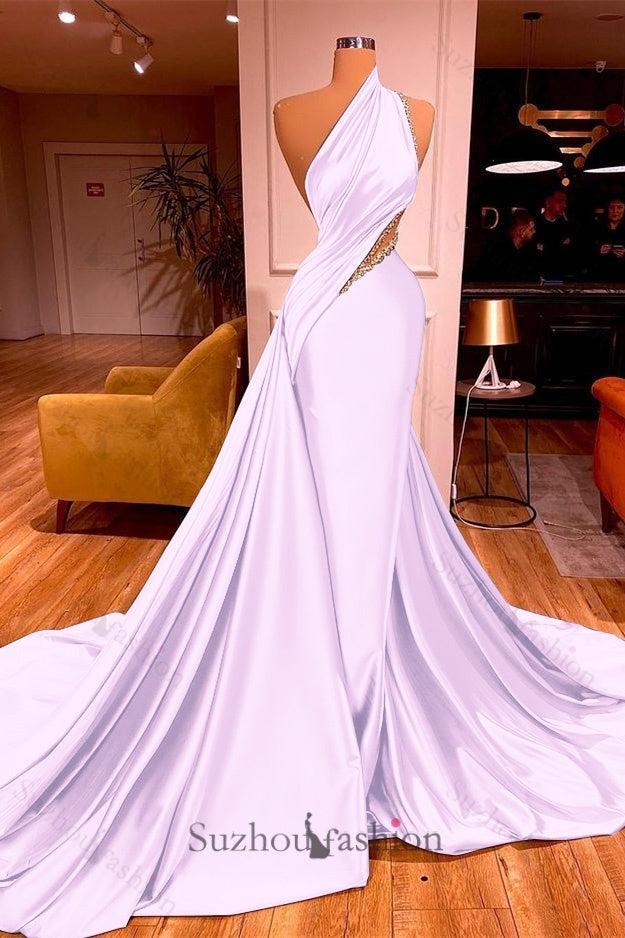 One Shoulder Prom Dress Mermaid Evening Formal Dress with Train
