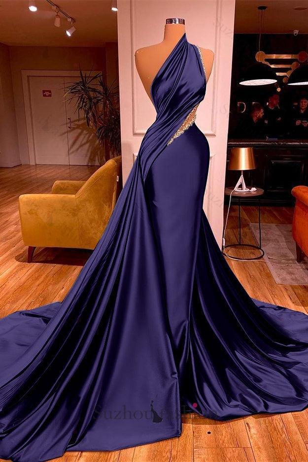 One Shoulder Prom Dress Mermaid Evening Formal Dress with Train