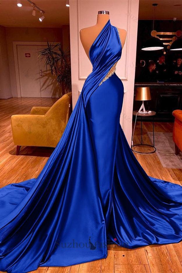 One Shoulder Prom Dress Mermaid Evening Formal Dress with Train