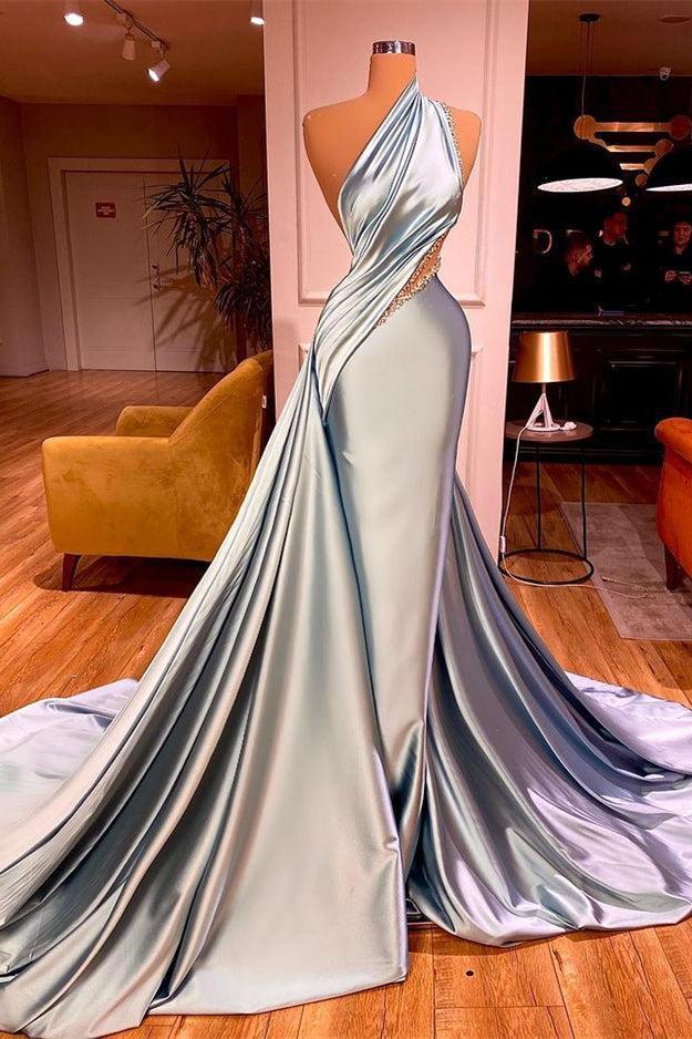 One Shoulder Prom Dress Mermaid Evening Formal Dress with Train