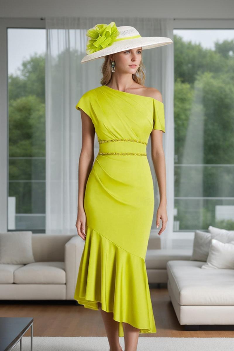 One Shoulder Ruffled Trumpet Mermaid Dress for Mothers of the Bride & Groom